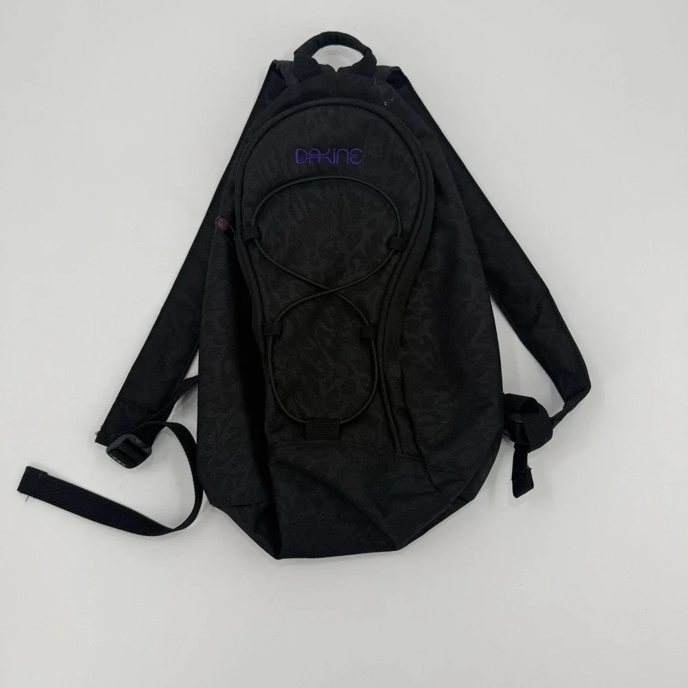 Dakine Black Backpack Purple Logo Floral Lined Bungee Cord School Daypack